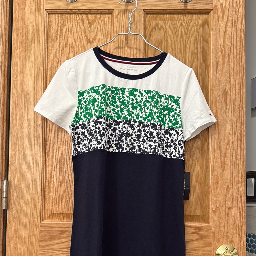 Tommy Hilfiger Floral Patterned Tee in Green, Black, and White
